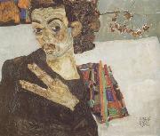 Egon Schiele, Self-Portrait with Black Clay Vase and Spread Fingers (mk12)